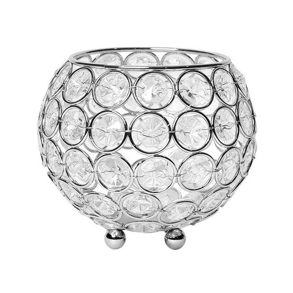 Elegant Garden Design Elegant Designs HG1006-CHR 4.25 in. Elipse Crystal Circular Bowl Candle Holder; Flower Vase; Wedding Centerpiece - Favor - Chrome HG1006-CHR